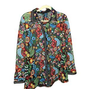 Vintage Berek Medium Mesh Floral Embroidered Jacket Multicolor Long Sleeve